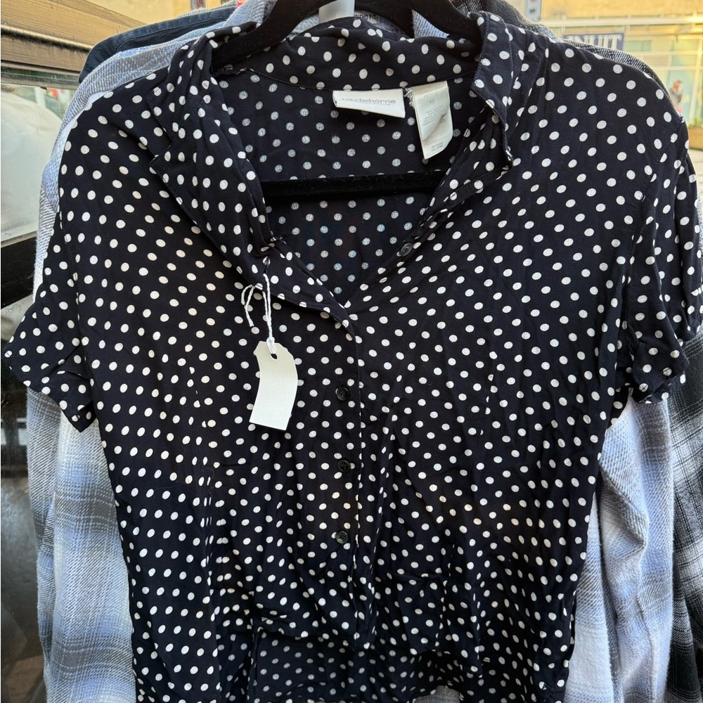 Liz Claiborne Black and White Polka Dot Top